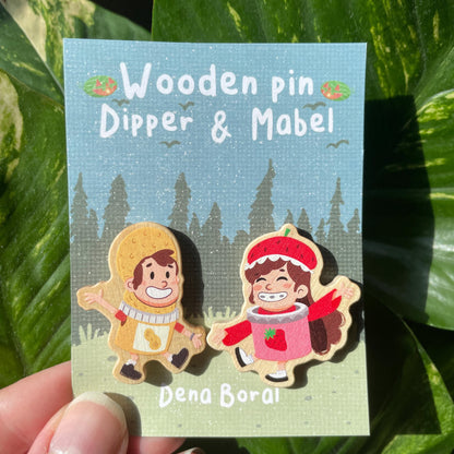 Summerween Mabel & Dipper Pin Doble Gravity Falls Pin de Madera Natural