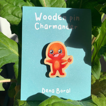 Pin de Madera Charmander-poke | Charmander-poke Wooden Pin Badge |