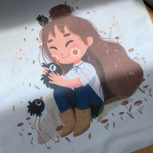 Tote Bag Birds | Bolsa Tela Ilustración Original Dena Boral | 100% Algodón 40x40cm 16x16inch