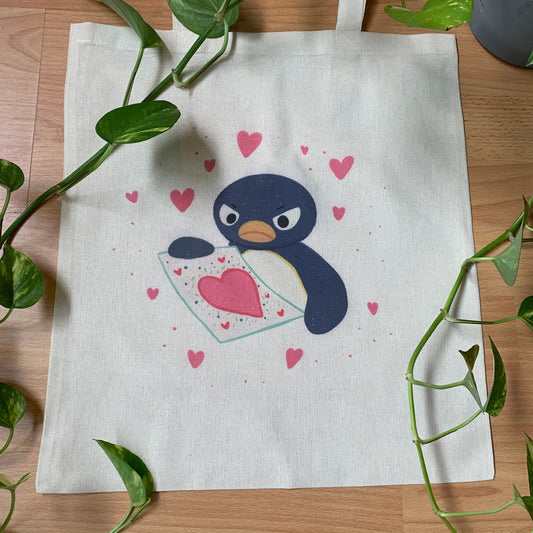 Tote Bag Pingu San Valentín | Bolsa Tela Fanart Valentine's Day Pingu Totebag | Fan Art 100% Algodón 40x40cm 16x16inch