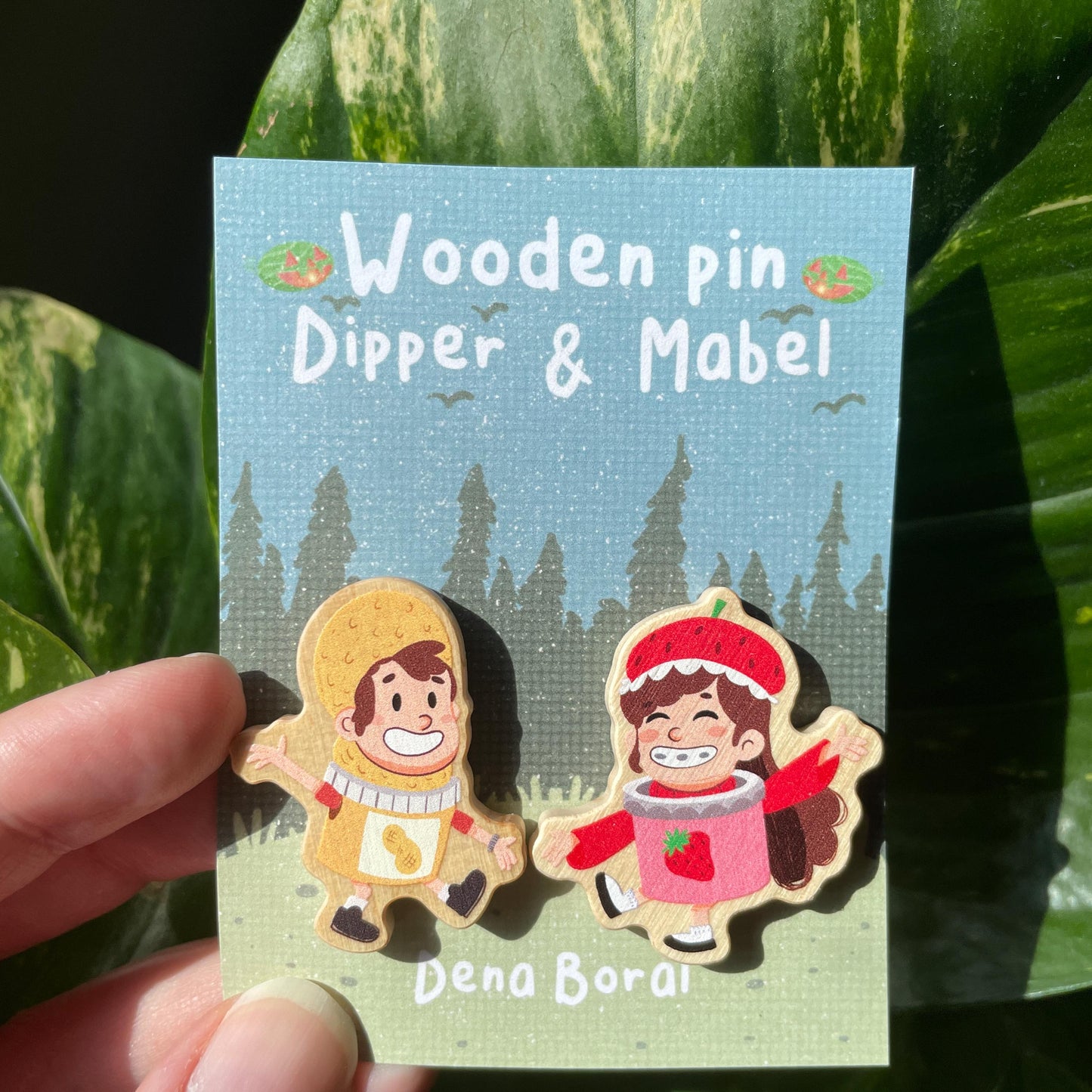 Summerween Mabel & Dipper Pin Doble Gravity Falls Pin de Madera Natural