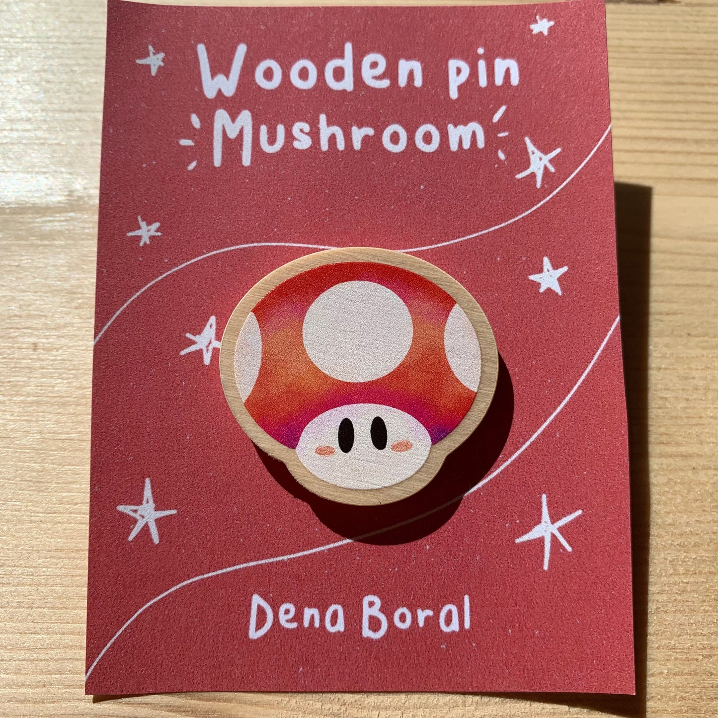 Pin de madera natural, Champiñon Rojo Super Mario Bros 1UP, Nintendo Switch