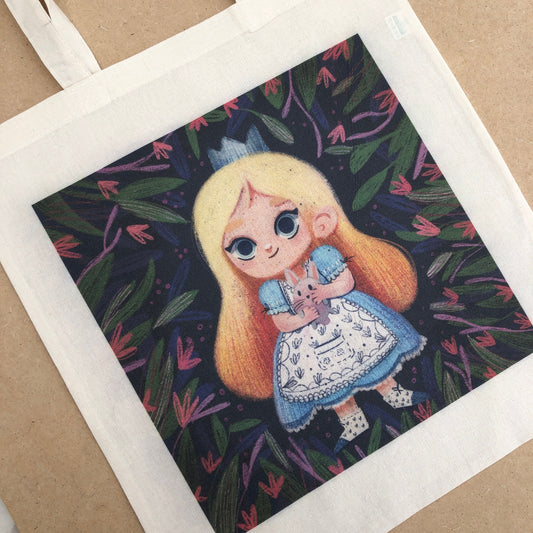 Tote Bag Alicia | Totebag Fanart Alicia en el Pais de las Maravillas | Alice in Wonderland Fan Art 100% Cotton 40x40cm 16x16inch