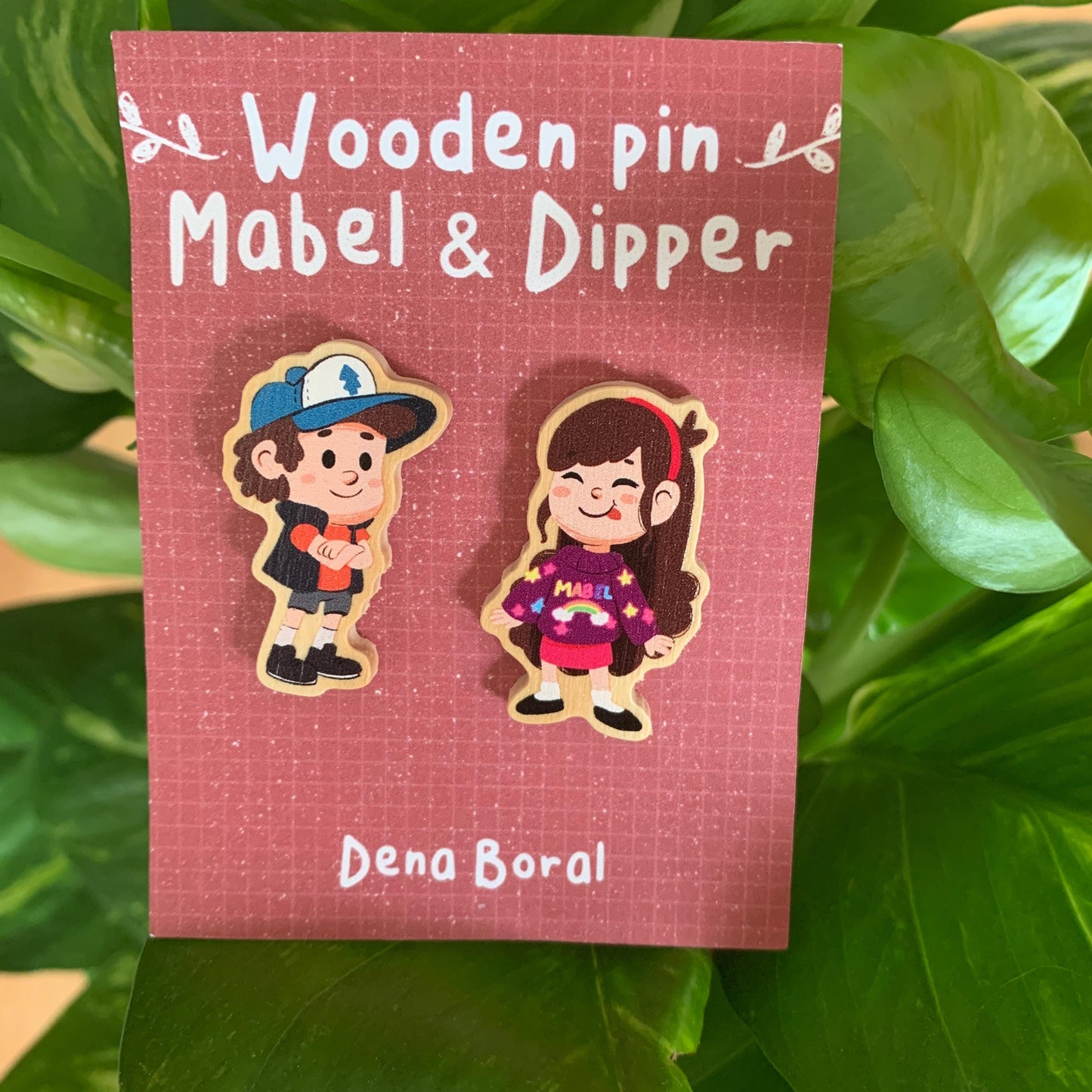 Mabel & Dipper Pin Doble Gravity Falls Pin de Madera Natural