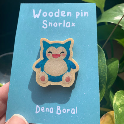 Pin de Madera Snorlax-poke   |Snorlax  Wooden Pin Badge | Snorlax