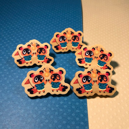 Pin Timmy Tommy Animal Crossing New Horizons | Wooden Pin Original Nintendo Regalo Eco Friendly Madera Natural