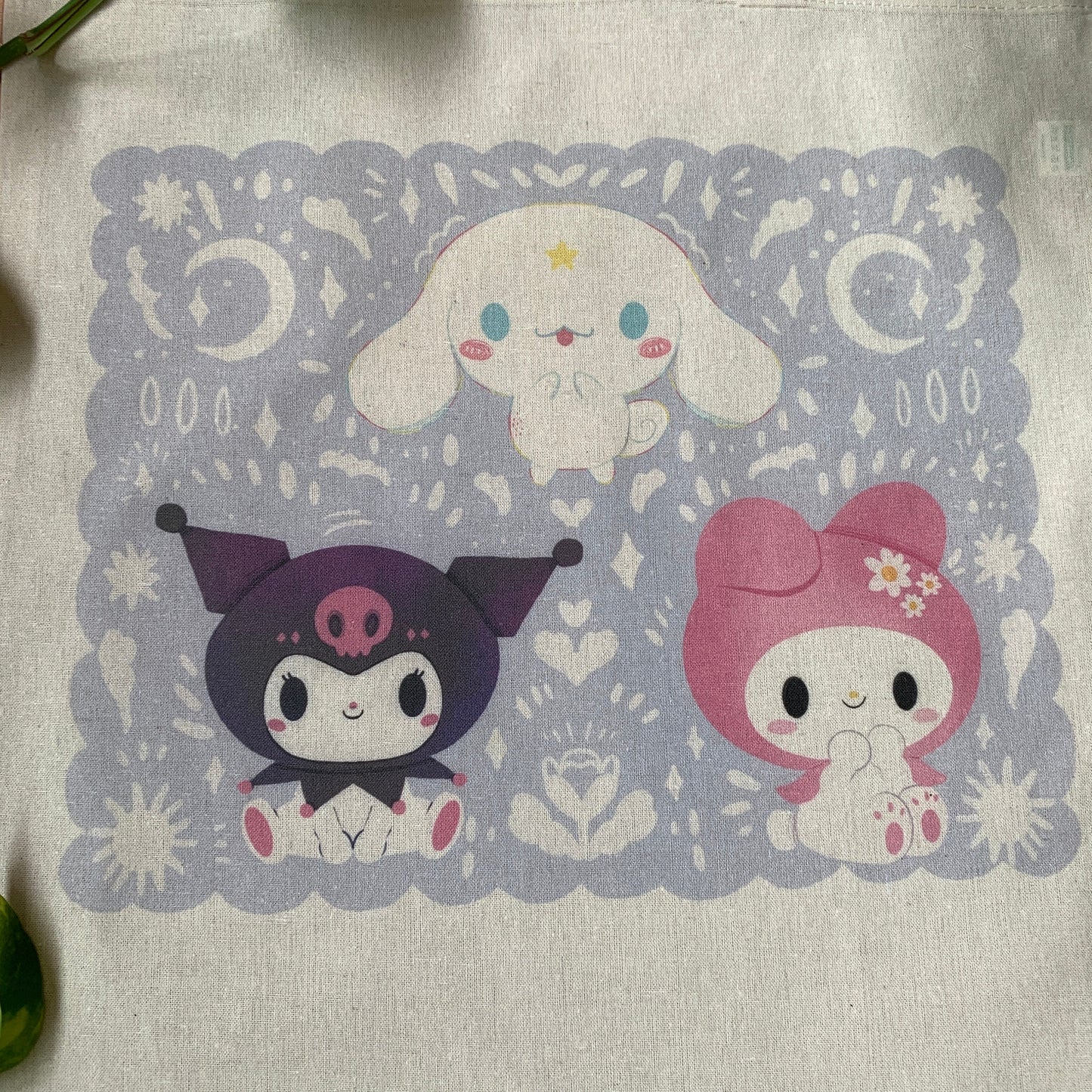 Tote bag de algodón MyMelody, Kuromi y Cinnamoroll, fanart exclusivo, 40x40 cm, bolsa ecológica reutilizable