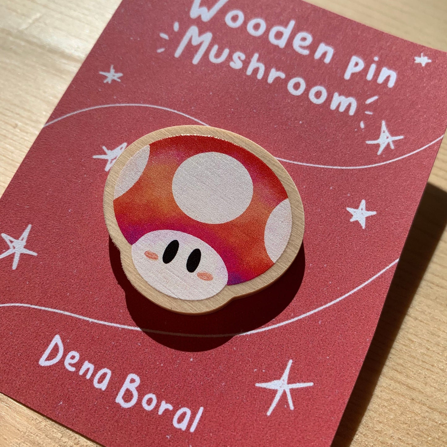 Pin de madera natural, Champiñon Rojo Super Mario Bros 1UP, Nintendo Switch