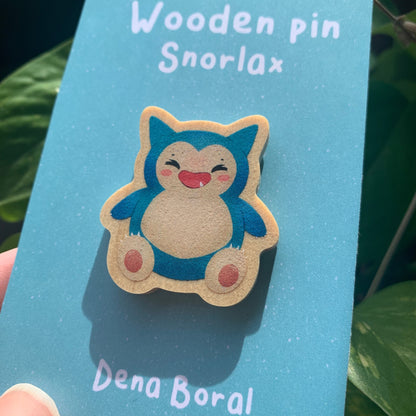 Pin de Madera Snorlax-poke   |Snorlax  Wooden Pin Badge | Snorlax