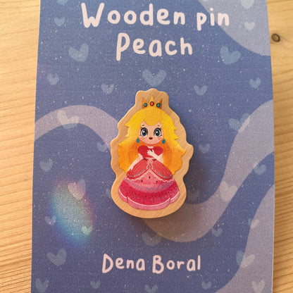 Pin de madera natural, Peach Super Mario Bros, Nintendo Switch