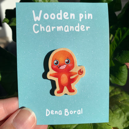 Pin de Madera Charmander-poke | Charmander-poke Wooden Pin Badge |