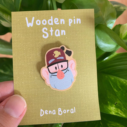 Stan Pines Gravity Falls Pin de Madera Natural
