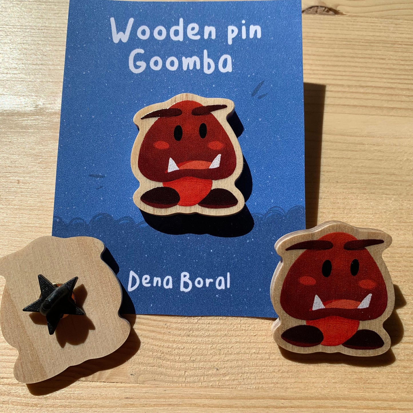Pin de madera natural, Goomba Super Mario Bros, Nintendo Switch
