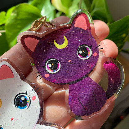 Sailor Moon Cat Luna Runa Gato. Llavero de dos Caras. Acrilico Epoxy Glitter. Colgante Mochila