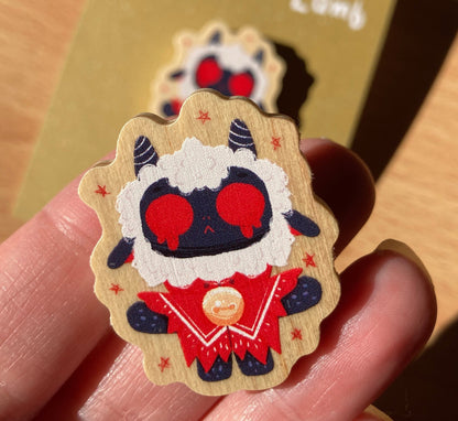Pin de Madera Cult of the Lamb Ojos rojos| Wooden Pin Inspired | Pin Original Regalo Eco Friendly Madera Natural