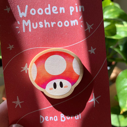 Pin de madera natural, Champiñon Rojo Super Mario Bros 1UP, Nintendo Switch