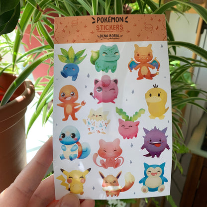 Pegatinas Poke, Hoja de pegatinas stickers decoración, Pack de pegatinas precortadas