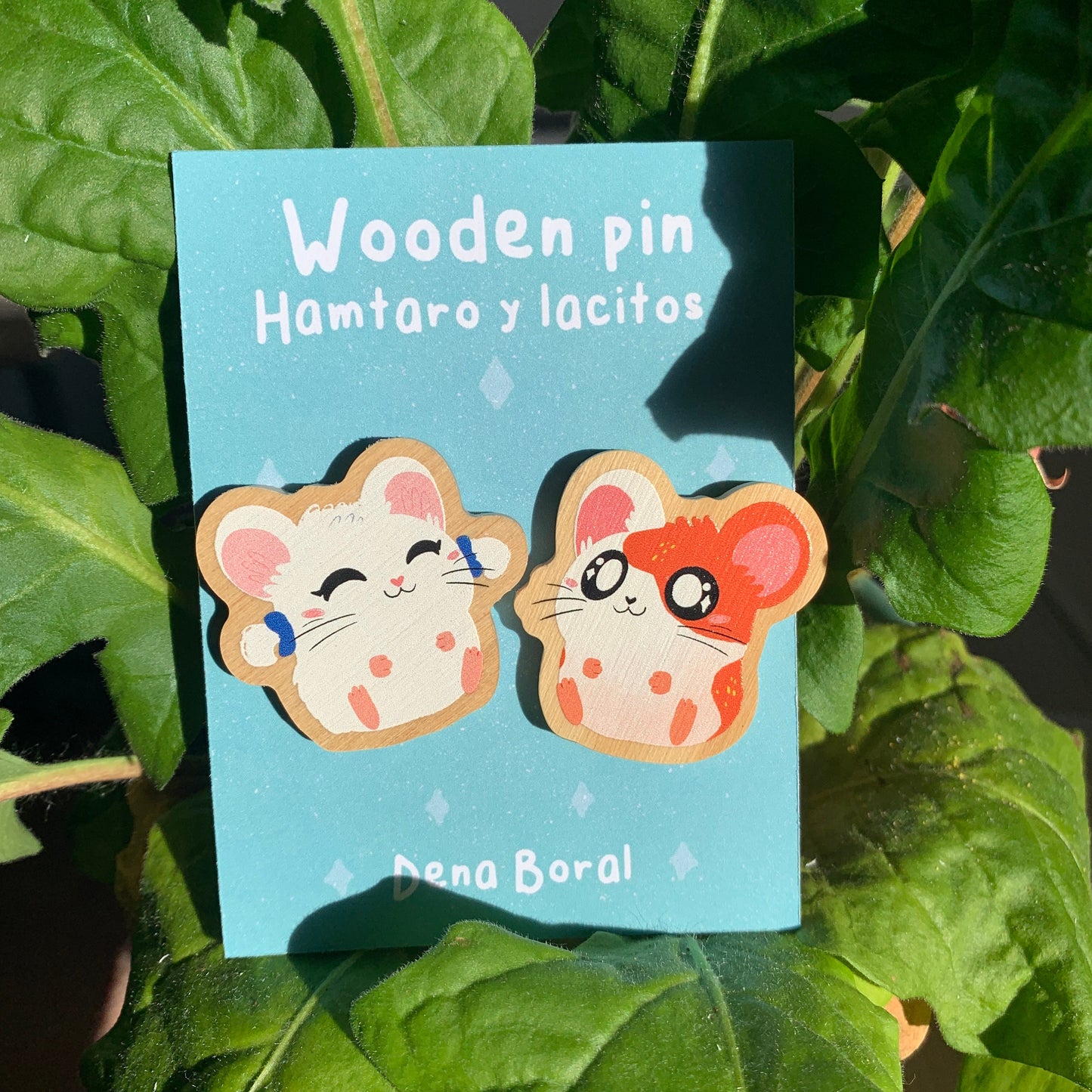 2 Pin Pack Hamtaro y Lacitos Bijou Pin de Madera Natural Ecofriendly Broche Mochila