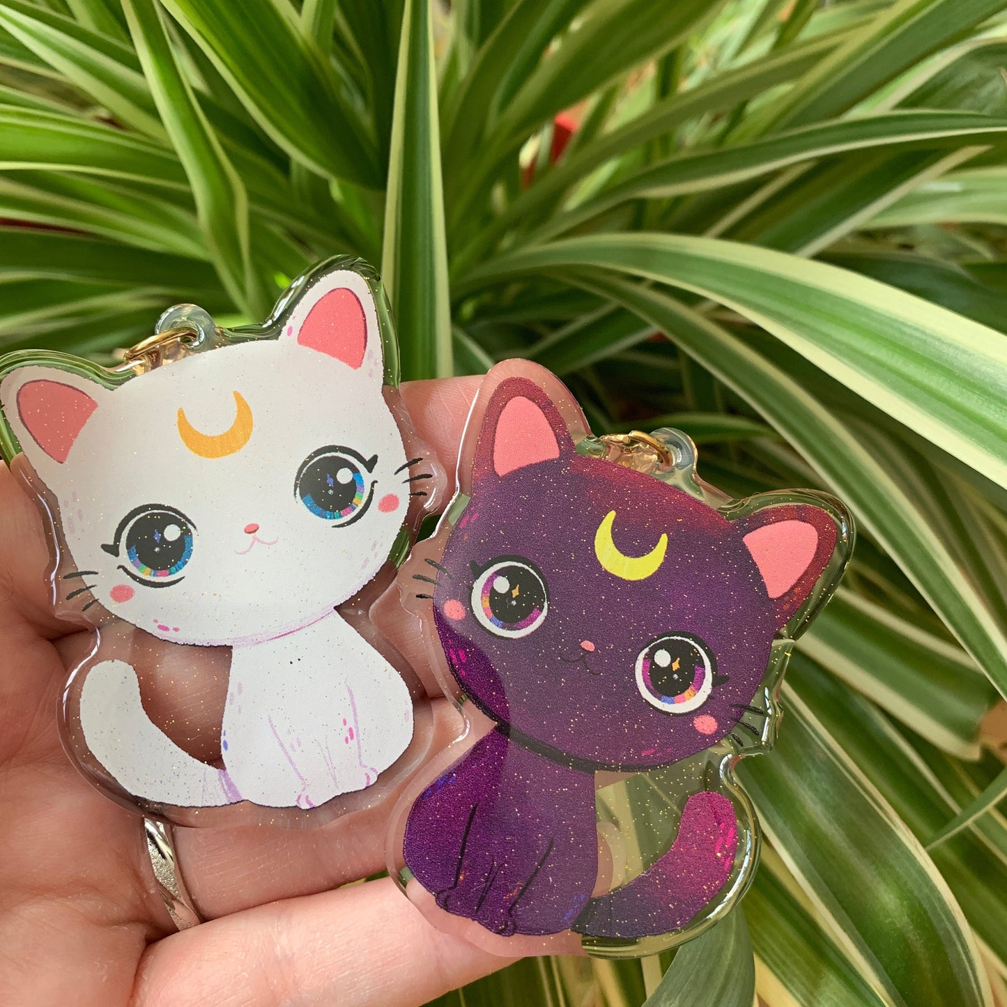Sailor Moon Cat Luna Runa Gato. Llavero de dos Caras. Acrilico Epoxy Glitter. Colgante Mochila