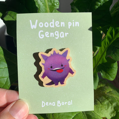 Gengar-Poke Wooden Pin Badge Original Gift Inspired Fanart | Eco Friendly | Natural