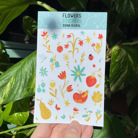 Flowers | Hoja de pegatinas stickers decoración | Pack de pegatinas precortadas