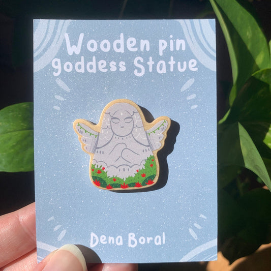 Pin de Madera Zelda Estatua | Zelda Goddess Statue Natural Wooden Pin Badge | ECO Friendly Pine Wood