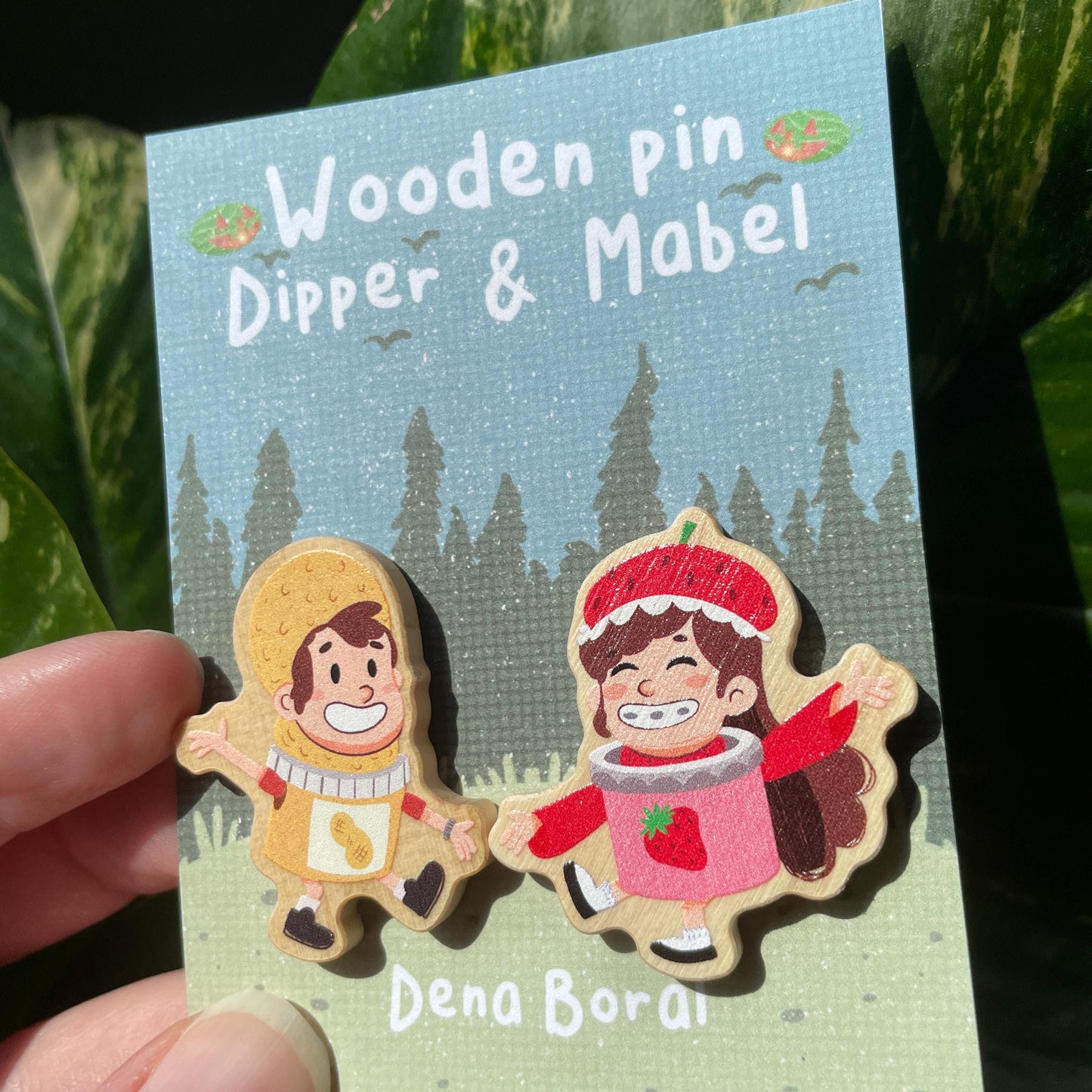 Summerween Mabel & Dipper Pin Doble Gravity Falls Pin de Madera Natural